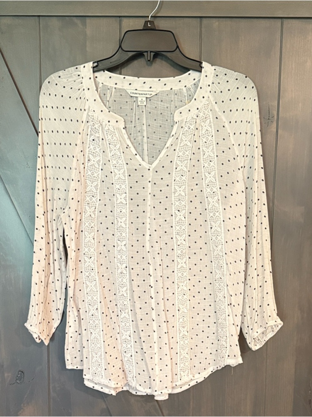 Counterparts White Eyelet & Dot Long-Sleeve Blouse